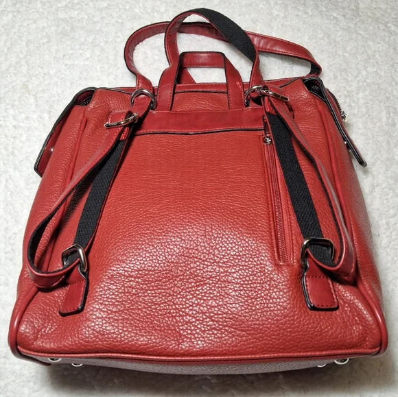 Mellow World Red Studded Convert Backpack Vegan Leather Rocker Festival Bag - Picture 2 of 8